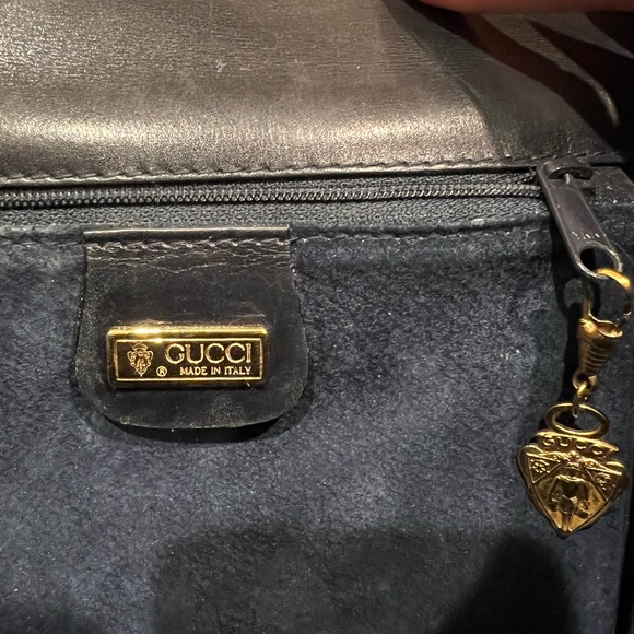 Vintage Authentic Gucci Box Bag Dark Navy Leather - Picture 12 of 15